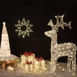 EMINZA Oggetti Decorativi E Illuminati|Decorazioni E Oggetti Natalizi-Set di 3 regali luminosi 65 LED (25 cm) Santa Bianco e