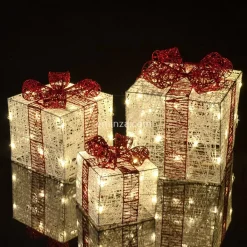 EMINZA Oggetti Decorativi E Illuminati|Decorazioni E Oggetti Natalizi-Set di 3 regali luminosi 65 LED (25 cm) Santa Bianco e