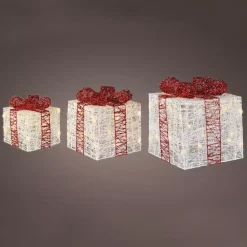 EMINZA Oggetti Decorativi E Illuminati|Decorazioni E Oggetti Natalizi-Set di 3 regali luminosi 65 LED (25 cm) Santa Bianco e