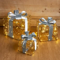 EMINZA Decorazioni E Oggetti Natalizi|Oggetti Decorativi E Illuminati-Set di 3 regali luminosi 90 LED (H29 cm) Festivo e bianco caldo