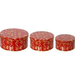 KAEMINGK Decorazioni E Oggetti Natalizi-Set di 3 scatole rotonde in metallo (D20 cm) Dolcetti