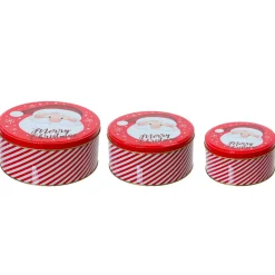 KAEMINGK Decorazioni E Oggetti Natalizi-Set di 3 scatole rotonde in metallo (D20 cm) Babbo Natale e bianco
