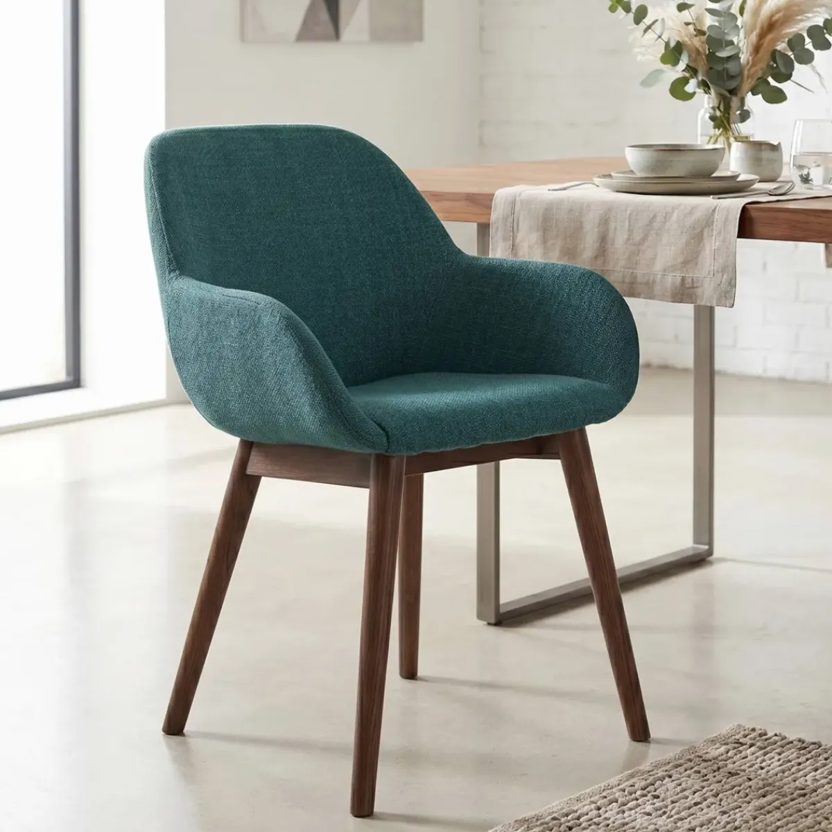 Sedia-Set di 2 sedie da pranzo in tessuto (seduta 48 cm) Elia Verde smeraldo