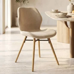 Sedia-Set di 2 sedie da pranzo in tessuto testurizzato (seduta 46 cm) Malika Sabbia