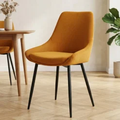 Sedia-Set di 2 sedie da pranzo in velluto a coste (Altezza seduta 47 cm) Juno curry