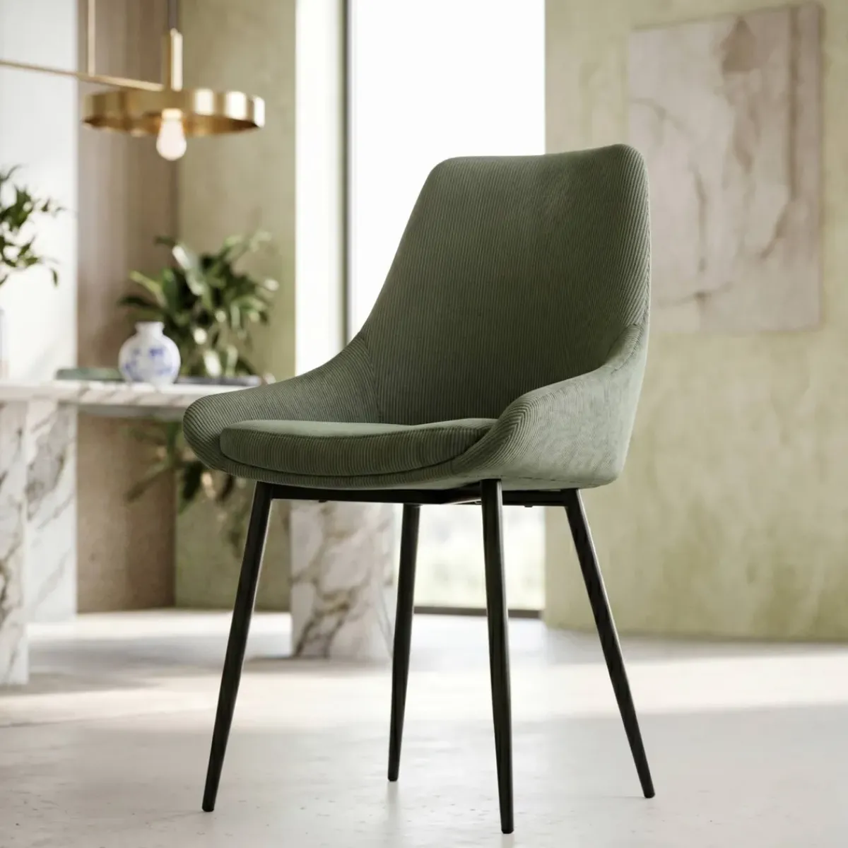 Sedia-Set di 2 sedie da pranzo in velluto a coste (seduta 47 cm) Juno