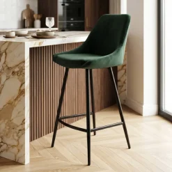 Sgabello Alto-Set di 2 sedie per isola centrale con schienale in velluto (Altezza seduta 67cm) Juno scuro