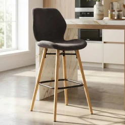 Sgabello Alto-Set di 2 sedie per isola centrale con schienale in tessuto (Altezza seduta 65 cm) Malika