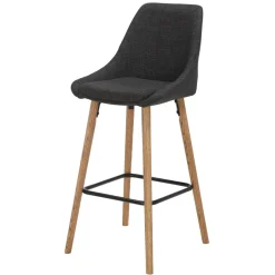 Sgabello Alto-Set di 2 sedie per isola centrale con schienale in tessuto (Altezza seduta 67cm) Juno Grigio gambe in quercia