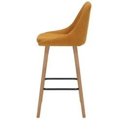 Sgabello Alto-Set di 2 sedie per isola centrale con schienale in tessuto (Altezza seduta 67cm) Juno gambe in quercia
