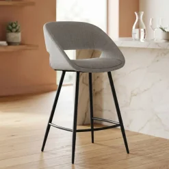Sgabello Alto-Set di 2 sedie per isola centrale con schienale in tessuto (seduta 68cm) Kosmo