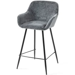 Sgabello Alto-Set di 2 sedie per isola centrale con schienale in tessuto chenille (seduta 65cm) Zola