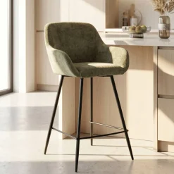 Sgabello Alto-Set di 2 sedie per isola centrale con schienale in tessuto di velluto (Altezza seduta 65 cm) Zola