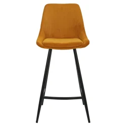 Sgabello Alto-Set di 2 sedie per isola centrale con schienale in velluto a coste (Altezza seduta 67cm) Juno curry