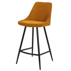 Sgabello Alto-Set di 2 sedie per isola centrale con schienale in velluto a coste (Altezza seduta 67cm) Juno curry