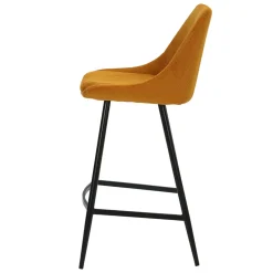 Sgabello Alto-Set di 2 sedie per isola centrale con schienale in velluto a coste (Altezza seduta 67cm) Juno curry
