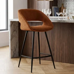Sgabello Alto-Set di 2 sedie per isola centrale con schienale in velluto a coste (Altezza seduta 68cm) Kosmo