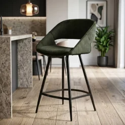 Sgabello Alto-Set di 2 sedie per isola centrale con schienale in velluto a coste (Altezza seduta 68cm) Kosmo scuro