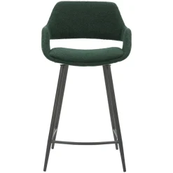 Sgabello Alto-Set di 2 sedie per isola centrale con schienale in bouclé (seduta 65cm) Soho Verde pino