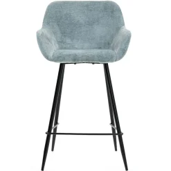 Sgabello Alto-Set di 2 sedie per isola centrale con schienale in tessuto chenille (Altezza seduta 65cm) Zola celadon