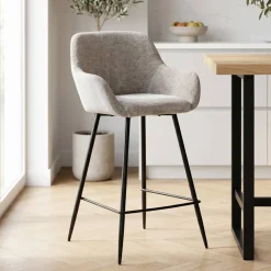 Sgabello Alto-Set di 2 sedie per isola centrale con schienale in tessuto chenille (Altezza seduta 65cm) Zola