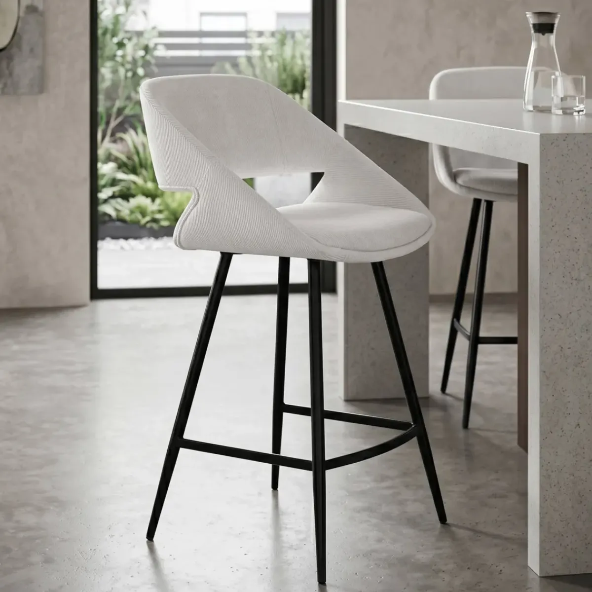 Sgabello Alto-Set di 2 sedie per isola centrale con schienale in velluto a coste (Altezza seduta 68cm) Kosmo