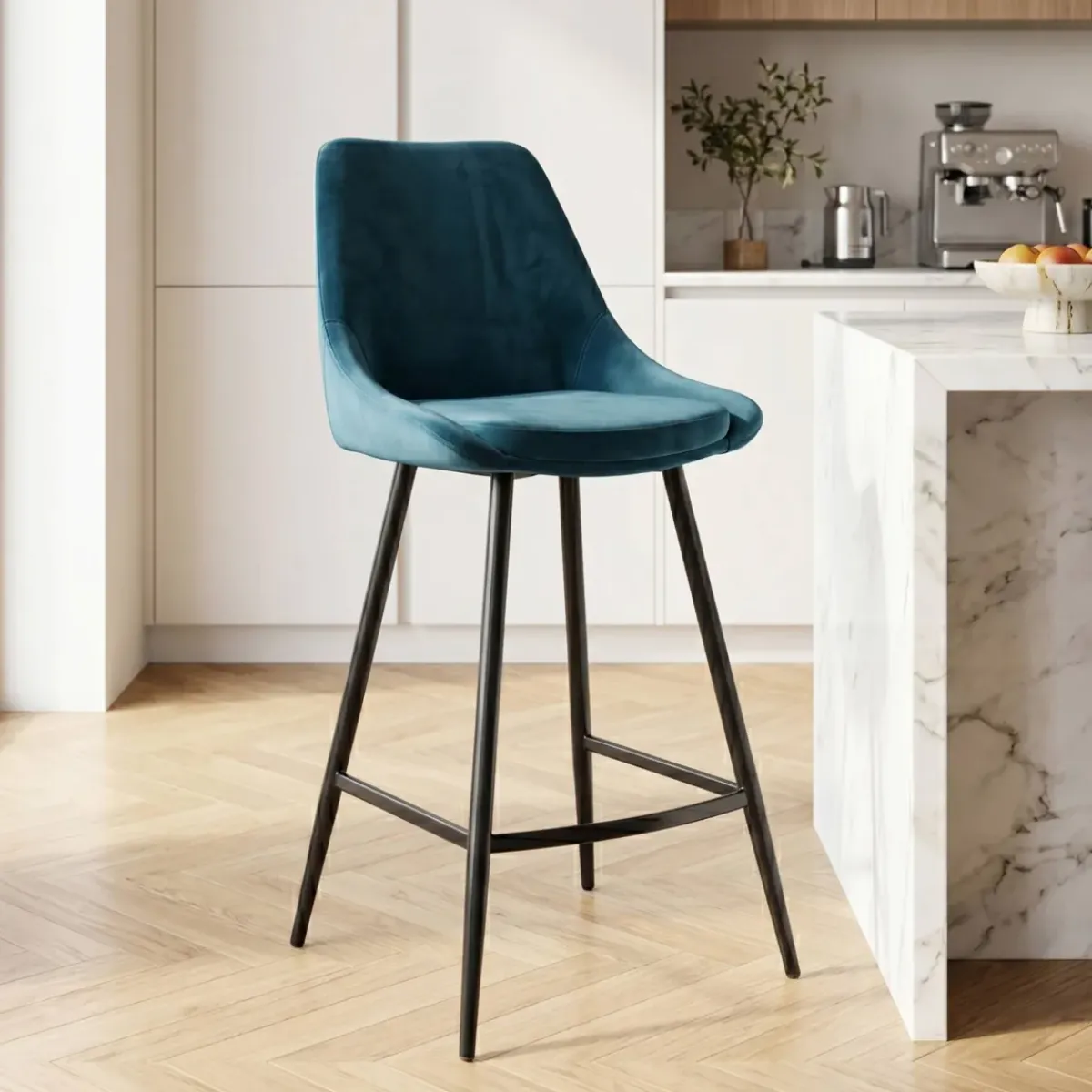 Sgabello Alto-Set di 2 sgabelli da bar con schienale in velluto (Altezza seduta 75cm) Juno scuro