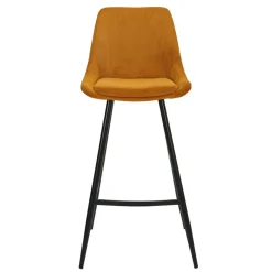Sgabello Alto-Set di 2 sgabelli da bar con schienale in velluto a coste (Altezza seduta 75cm) Juno curry