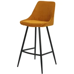 Sgabello Alto-Set di 2 sgabelli da bar con schienale in velluto a coste (Altezza seduta 75cm) Juno curry