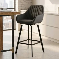 Sgabello Alto-Set di 2 sgabelli da bar girevoli con schienale in tessuto (Altezza seduta 75cm) Zila