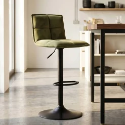 Sgabello Alto-Set di 2 sgabelli da bar girevoli con schienale regolabile in altezza (seduta da 63 a 84 cm) Carly oliva
