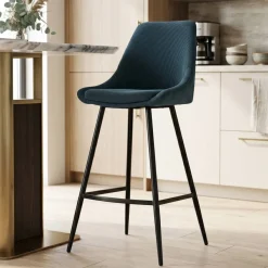 Sgabello Alto-Set di 2 sgabelli per isola centrale con schienale in velluto a coste (Altezza seduta 67cm) Juno