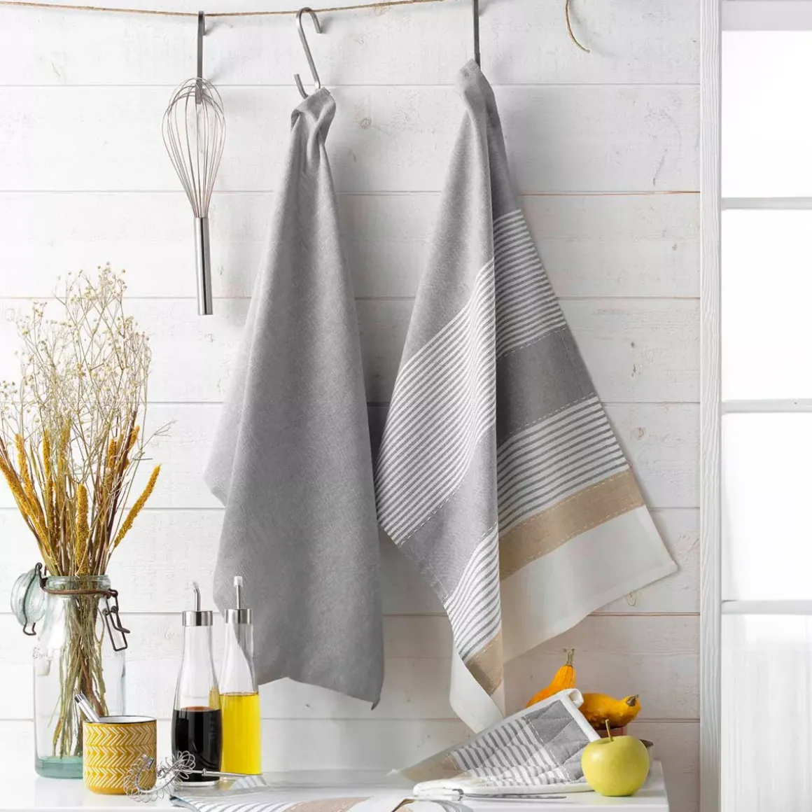 Set di 3 strofinacci cotone tessuto (40 x 40 cm) Illiabe Bianco