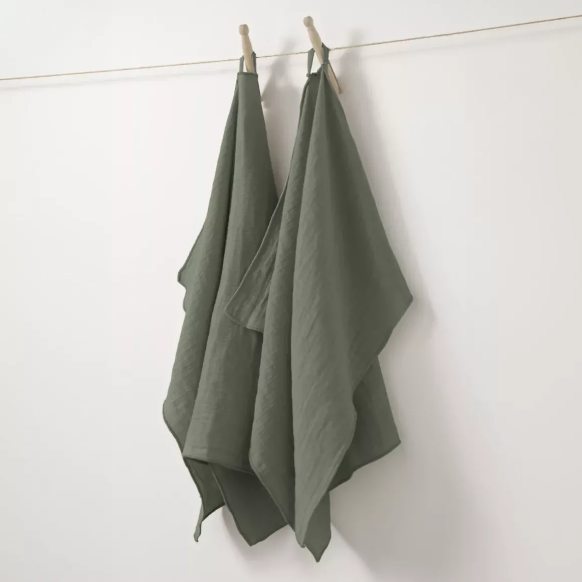 Set di 2 strofinacci garza di cotone (70 cm) Gaïa Verde rosmarino