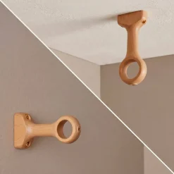 Set di 2 supporti fissi per asta legno (L115 / D28 mm) Nils Beige Verniciato