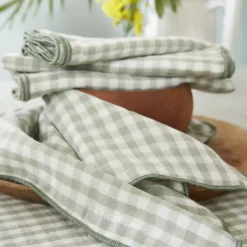 Set di 3 tovaglioli in garza di cotone (40 x 40 cm) Gaïa vichy Verde eucalipto