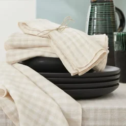 Set di 3 tovaglioli in garza di cotone (40 x 40 cm) Gaïa vichy Beige