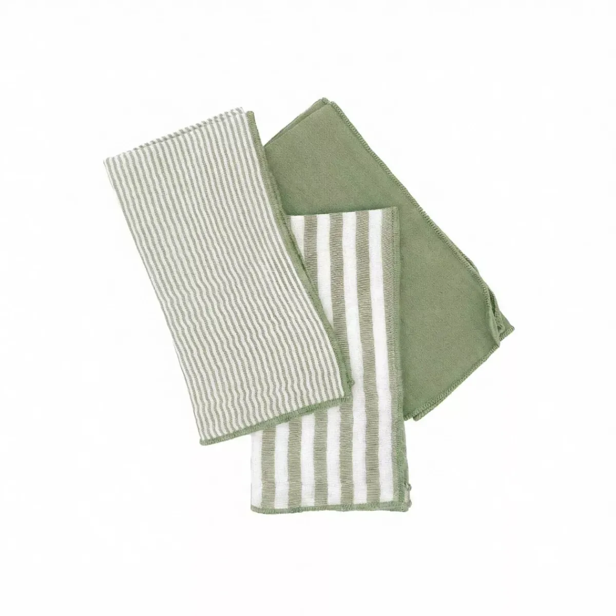 EMINZA Tovaglioli-Set di 3 tovaglioli in garza di cotone (40 x 40 cm) Gaïa a righe Verde eucalipto