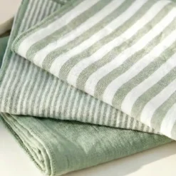 EMINZA Tovaglioli-Set di 3 tovaglioli in garza di cotone (40 x 40 cm) Gaïa a righe Verde eucalipto