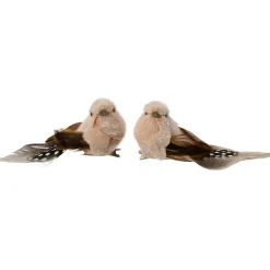 KAEMINGK Addobbi Natalizi-Set di 2 Uccelli con clip (L12 cm) Piuma naturale e crema