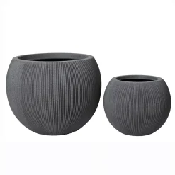EMINZA Coprivaso Per Esterno-Set di 2 vasi da esterno rotondi (H41-30 cm) Lennox striati Grigio