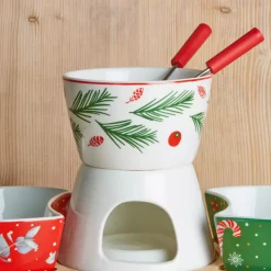 KOOPMAN Stoviglie Natalizie-Set per fonduta al cioccolato in porcellana Natale Goloso