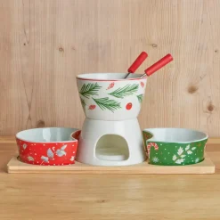 KOOPMAN Stoviglie Natalizie-Set per fonduta al cioccolato in porcellana Natale Goloso