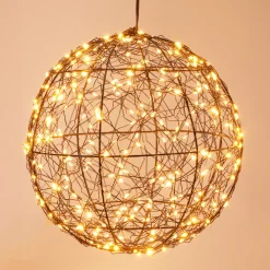 KOOPMAN Oggetti Decorativi E Illuminati-Sfera luminosa da appendere 300 micro LED (D25 cm) Luce Polare Nero e