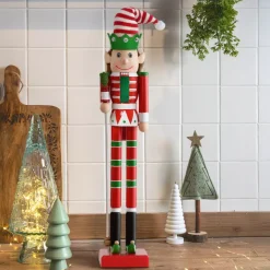 KAEMINGK Babbo Natale Animali E Personaggi-Soldato Schiaccianoci in legno (H50 cm) Folletto di Babbo Natale e verde