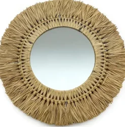 EMINZA Specchi-Specchio da parete rotondo in fibre naturali (D50 cm) Makira Beige