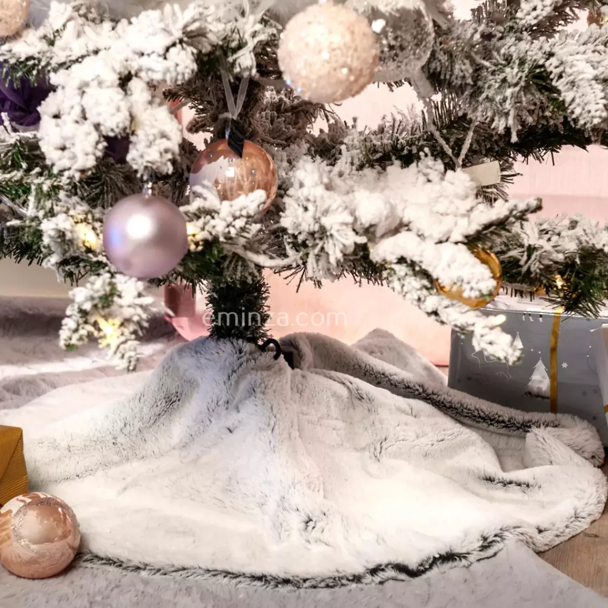 Feeric Lights & Christmas Accessori Per Albero Di Natale-Tappeto per albero rotondo Ecopelliccia grigia