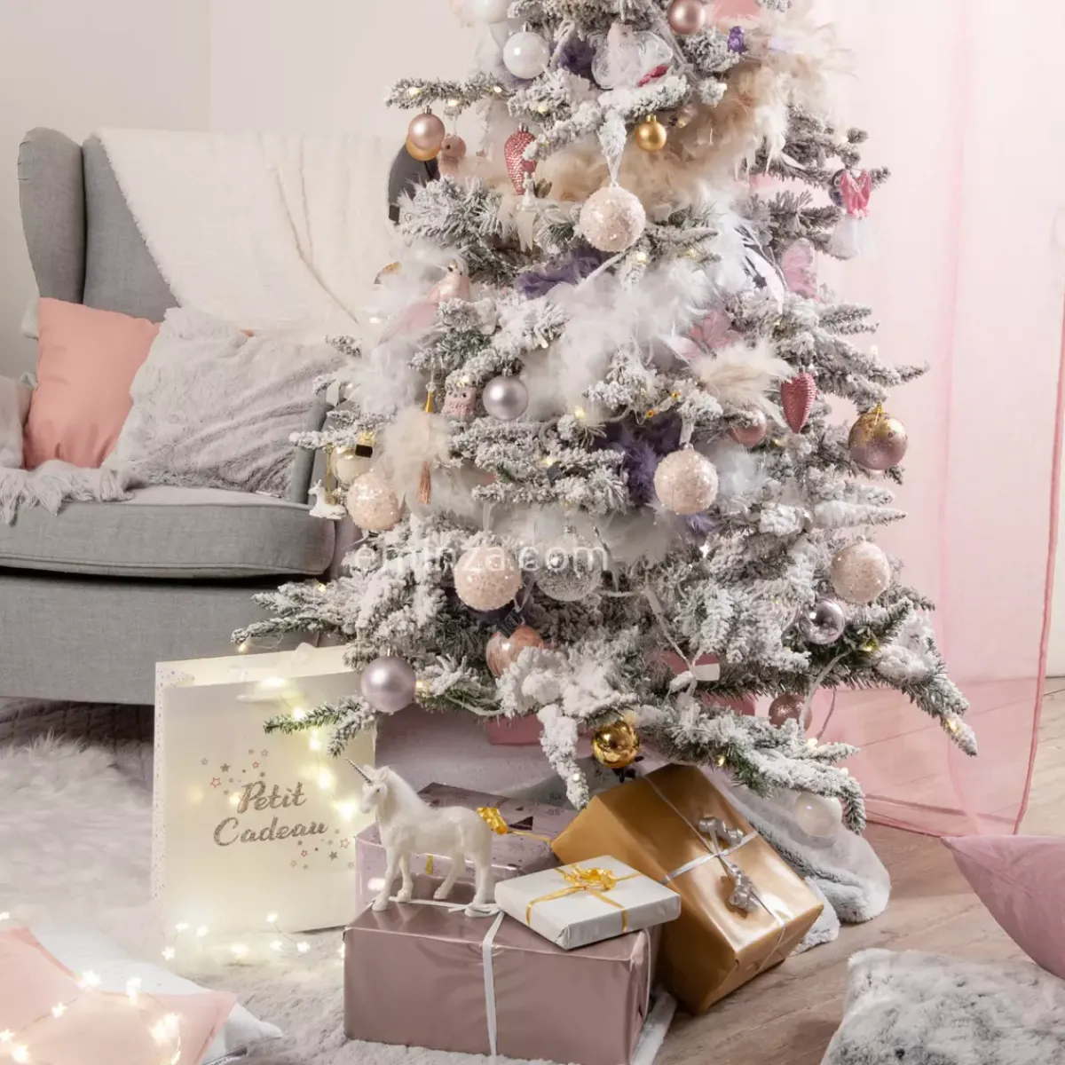 Feeric Lights & Christmas Accessori Per Albero Di Natale-Tappeto per albero rotondo Ecopelliccia grigia