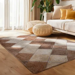 Tappeto rettangolare per sala in iuta intrecciato a mano (140 x 200 cm) Advay Beige