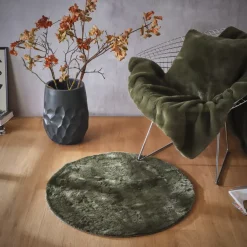 Tappeto rotondo in finta pelliccia (80 cm) Finn Verde kaki